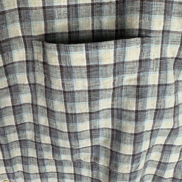 Lyle & Scott Casual Shirt Men's L Checkered Linen Cotton Blue Beige Short Sleeve - Picture 3 of 7